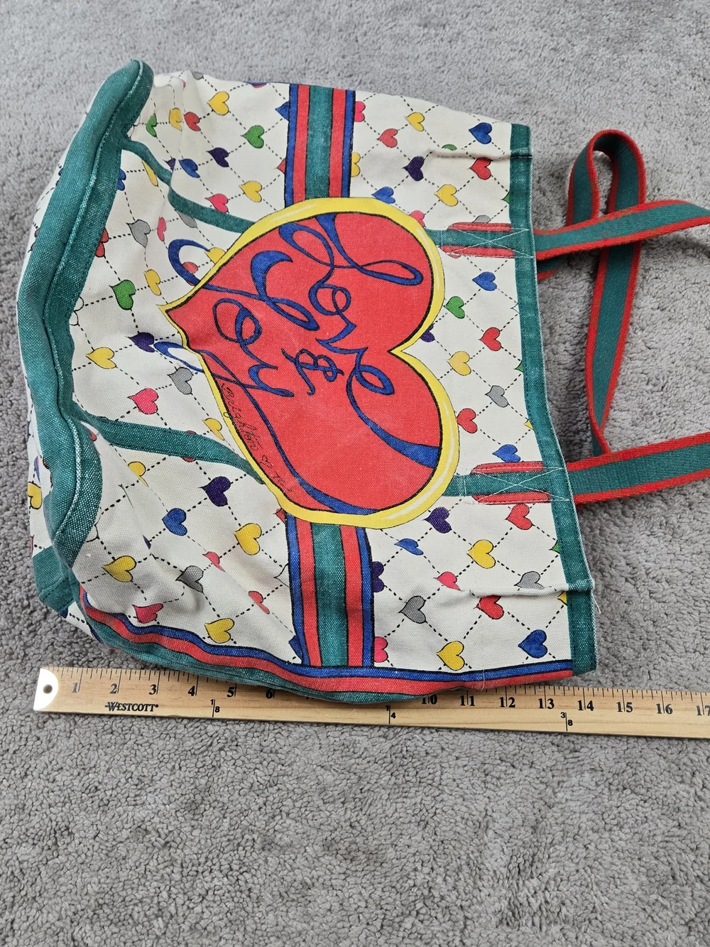 Brighton Love & Joy Canvas Shopping Tote Bag Tom Clancy Design Hearts Colorful